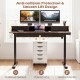 Electric standing desk with rustic brown finish, featuring drawers, anti-collision design, and ergonomic monitor stand.