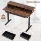 Electric standing desk with rustic brown finish, featuring dimensions 55"x27" and multiple storage drawers for.