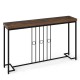 Industrial console table with a brown tabletop and black H-shaped base, perfect for living room or hallway use.