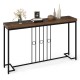 Industrial console table with a brown tabletop and H-shaped base, ideal for living room or hallway organization.
