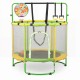 55" trampoline for kids with adjustable gymnastics bar and basketball hoop, designed for indoor and outdoor play.