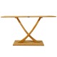 Teak wood console table with geometric design, showcasing sturdy legs and a 1.2" thick tabletop for stylish entryway.