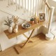 Solid wood console table with teak frame, geometric design, and spacious 57" tabletop for versatile home decor.