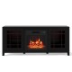Close-up of the realistic flame effect in the 58" black fireplace TV stand, enhancing ambiance with adjustable.