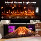 58" black fireplace TV stand featuring an 18" electric fireplace, RGB LED lights, and 3-level flame brightness for.