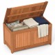 Wood deck box with flip top, 52-gallon capacity, ideal for cushions and blankets, perfect for outdoor storage.