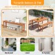 Backless wooden bench with teak oil finish, 59 inches long, suitable for outdoor patio or indoor entryway use.