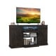 Rustic 58-inch TV stand with wood grain finish, LED lights, and adjustable shelves for living room or bedroom use.