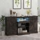 Coffee-finished 58-inch TV stand with LED lights and central fireplace area, enhancing your living room decor.