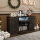 Coffee-finished 58-inch TV stand showcasing built-in LED lights and a central fireplace area, ideal for home decor.