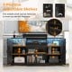 Adjustable shelves of a 58-inch rustic TV stand with LED lights, suitable for TVs up to 65 inches, perfect for living.
