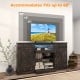 Rustic 58-inch TV stand in coffee finish, accommodating TVs up to 65 inches, featuring LED lights and adjustable.