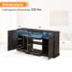 Dimensions of the 58-inch rustic TV stand with LED lights, suitable for TVs up to 65 inches, featuring adjustable.