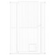 Extra tall 59” white metal pet gate with wide opening, suitable for doorways, featuring a small door for easy pet.