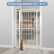 Extra tall 59" white metal pet gate with wide opening, fitting openings 30.5" to 41", ideal for doorways and kitchens.
