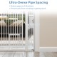 Extra tall 59” white metal pet gate with ultra-dense pipe spacing for maximum safety, ideal for doorways and kitchens.