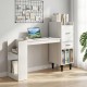 Home office desk in white with side storage shelves and drawer cabinets, ideal for writing or gaming in any room.