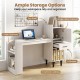 Home office desk with a 36" wood-textured top, side storage shelves, drawer cabinets, and 3 vertical cubbies for organization.