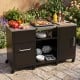 Outdoor grill table with stainless steel top, two removable shelves, and ample storage for grilling essentials.