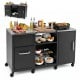Outdoor grill table with stainless steel top, 2 removable shelves, and storage cabinets for versatile outdoor cooking.