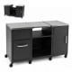 Outdoor grill table with stainless steel top, two removable shelves, and three cabinets for versatile outdoor cooking.