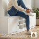 Shoe bench with adjustable shelves and hooks, ideal for organizing shoes and accessories in hallways or mudrooms.