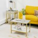 Modern nesting coffee table set with drawer and shelf in white, featuring a faux marble top and sturdy steel.