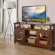 58-inch brown TV stand with 2 cabinets and open shelves, perfect for living room decor and organizing media equipment.