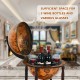 Globe wine bar stand in brown, holding 3 wine bottles and glasses, perfect for dining and living room storage.