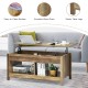 Lift top coffee table in natural finish with hidden storage and lower shelf, ideal for study or living room use.