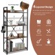 Industrial 4-tier bookshelf in rustic brown with adjustable shelves and hooks, ideal for stylish storage in any room.