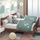 Twin size walnut platform bed frame featuring a stylish headboard and footboard design, perfect for a modern bedroom.