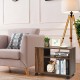 3-tier side table with wheels, made of particle board, featuring ample storage for books and decor in a modern design.