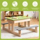 3-in-1 outdoor wooden kids picnic table with detachable sand and water boxes, ideal for backyard play and gatherings.