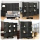 6-panel black room divider with hand-woven fiber and 2 display shelves, ideal for creating private spaces in any room.