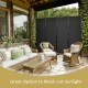 4-panel black room divider with steel frame, ideal for outdoor use to block sunlight and create privacy in patio.