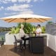 Rectangular cantilever umbrella in beige with 360° rotation, providing large shading coverage for outdoor relaxation.