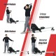 Folding magnetic rowing machine demonstrating front raises, side raises, and reverse grip curls with adjustable.