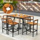 7-piece acacia wood patio rattan bar set with 1.9" umbrella hole, featuring 6 stools for outdoor dining and gatherings.