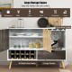 Mid-century wooden buffet sideboard with wine rack for 10 bottles, glass holder, and large drawer for kitchen storage.
