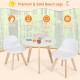 Kids activity play table and 2 chairs set with white cushion and solid beech legs, perfect for playroom or nursery.