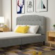 Light gray queen upholstered headboard with adjustable heights, featuring button stitching and a sturdy plywood frame.