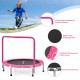 36-inch pink kids trampoline with full covered handrail, padded safety cover, and sturdy steel frame for indoor/outdoor.