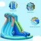 Inflatable hippo water pool with slide, climbing wall, and water cannon for fun summer play. Safe and colorful design.