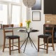 Counter height chair set with leather seats and rubber wood legs, designed for comfort and elegant style in any decor.