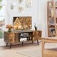 Industrial TV stand in rustic brown with 2-tier shelves and storage cabinets, suitable for TVs up to 55", for living.