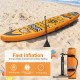 Inflatable stand-up paddle board in orange with non-slip deck, suitable for water activities and easy transport with.
