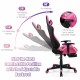 Adjustable pink PU leather gaming chair with footrest, lumbar pillow, and 360-degree rotation for ultimate comfort.