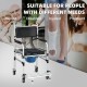 2-in-1 aluminum commode shower wheelchair with adjustable height, locking casters, and removable toilet for convenience.
