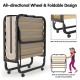 Folding rollaway bed with memory foam mattress, 79 x 36 inches, featuring a sturdy metal frame and 360° wheels for easy.